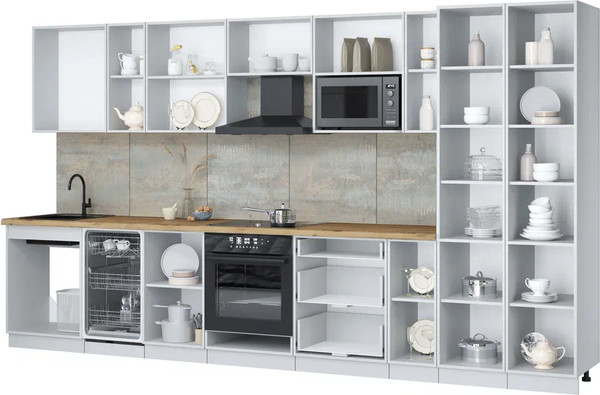 Изображение товара Кухонный гарнитур Интерлиния Мила Лайт 3.8-ПМ4  (бетон лайт/дуб золотой/опал светлый)