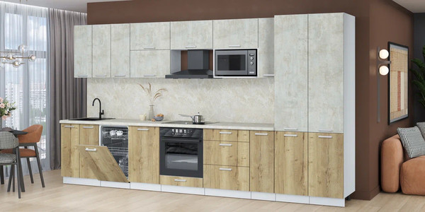 Изображение товара Кухонный гарнитур Интерлиния Мила Лайт 3.8-ПМ4  (бетон лайт/дуб золотой/опал светлый)