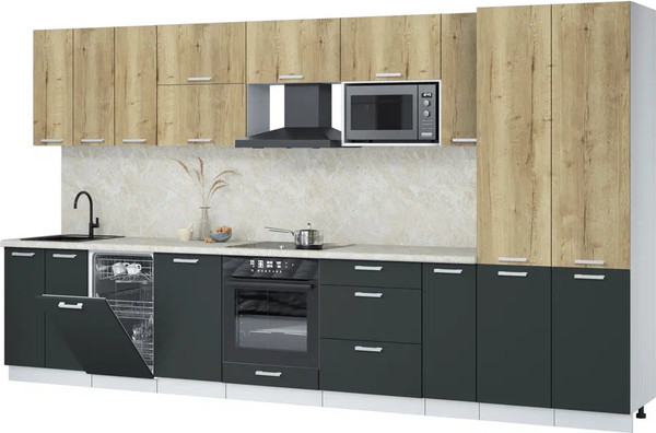 Изображение товара Кухонный гарнитур Интерлиния Мила Лайт 3.8-ПМ4  (дуб золотой/антрацит/опал светлый)