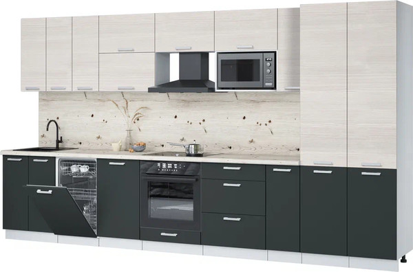 Изображение товара Кухонный гарнитур Интерлиния Мила Лайт 3.8-ПМ4  (вудлайн кремовый/антрацит/бискайская сосна)