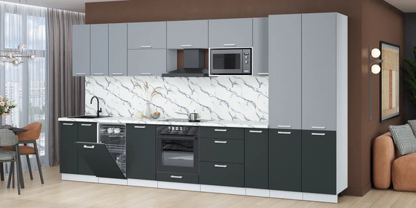 Изображение товара Кухонный гарнитур Интерлиния Мила Лайт 3.8-ПМ4  (серебро/антрацит/белый гранит)