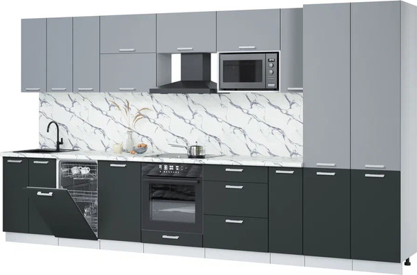 Изображение товара Кухонный гарнитур Интерлиния Мила Лайт 3.8-ПМ4  (серебро/антрацит/белый гранит)