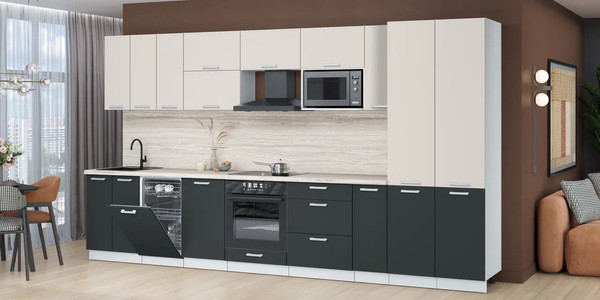 Изображение товара Кухонный гарнитур Интерлиния Мила Лайт 3.8-ПМ4  (персидский жемчуг/антрацит/травертин серый)