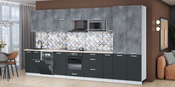 Изображение товара Кухонный гарнитур Интерлиния Мила Лайт 3.8-ПМ4  (бетон портленд/антрацит/травертин серый)