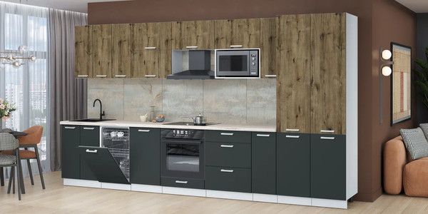 Изображение товара Кухонный гарнитур Интерлиния Мила Лайт 3.8-ПМ4  (дуб веллингтон/антрацит/травертин серый)