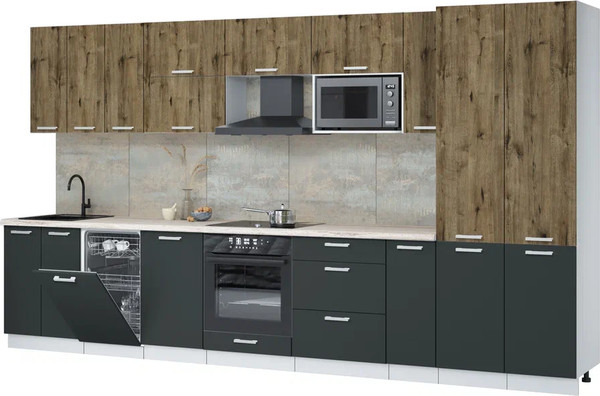 Изображение товара Кухонный гарнитур Интерлиния Мила Лайт 3.8-ПМ4  (дуб веллингтон/антрацит/травертин серый)