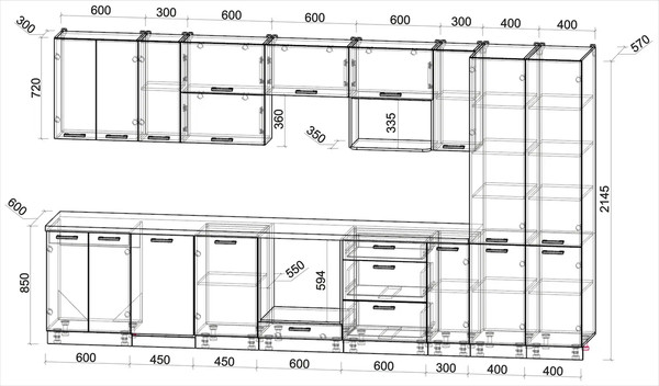 Изображение товара Кухонный гарнитур Интерлиния Мила Лайт 3.8-ПМ4 ( бетон/бетон/дуб бунратти)