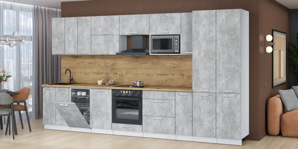 Изображение товара Кухонный гарнитур Интерлиния Мила Лайт 3.8-ПМ4 ( бетон/бетон/дуб бунратти)