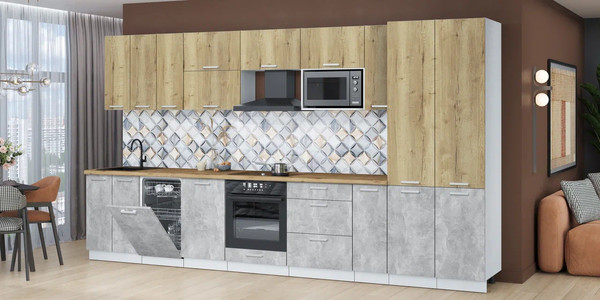 Изображение товара Кухонный гарнитур Интерлиния Мила Лайт 3.8-ПМ4 ( дуб золотой/бетон/дуб бунратти)