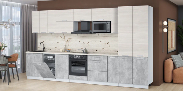 Изображение товара Кухонный гарнитур Интерлиния Мила Лайт 3.8-ПМ4 ( вудлайн кремовый/бетон/бискайская сосна)