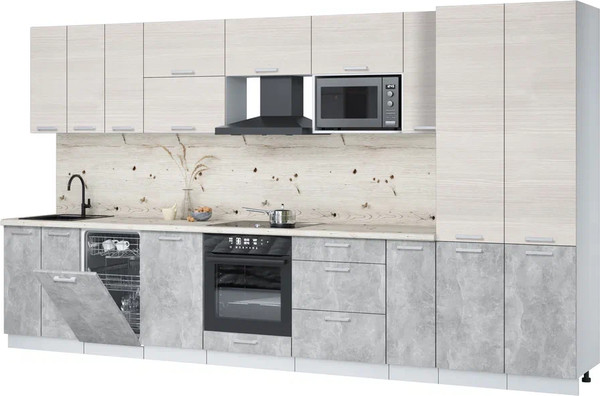 Изображение товара Кухонный гарнитур Интерлиния Мила Лайт 3.8-ПМ4 ( вудлайн кремовый/бетон/бискайская сосна)