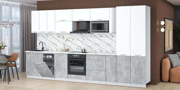 Изображение товара Кухонный гарнитур Интерлиния Мила Лайт 3.8-ПМ4  (белый платинум/бетон/белый гранит)