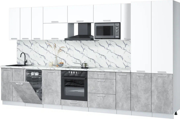 Изображение товара Кухонный гарнитур Интерлиния Мила Лайт 3.8-ПМ4  (белый платинум/бетон/белый гранит)