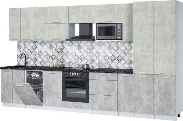 Изображение товара Кухонный гарнитур Интерлиния Мила Лайт 3.8-ПМ4  (бетон лайт/бетон/кастилло темный)