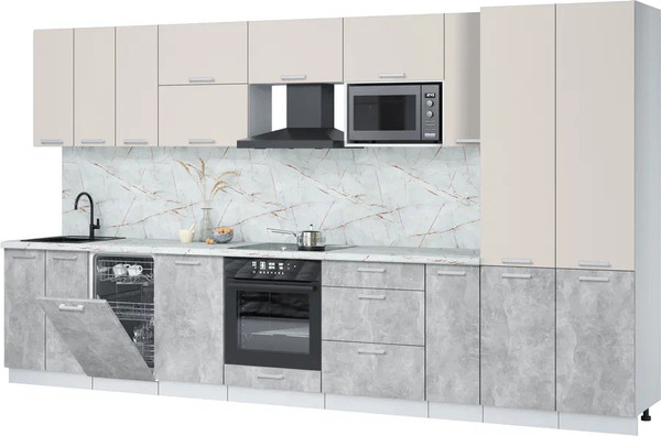 Изображение товара Кухонный гарнитур Интерлиния Мила Лайт 3.8-ПМ4  (персидский жемчуг/бетон/серый каспий)