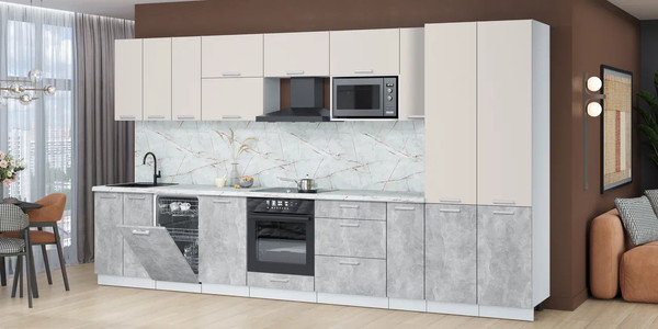 Изображение товара Кухонный гарнитур Интерлиния Мила Лайт 3.8-ПМ4  (персидский жемчуг/бетон/серый каспий)