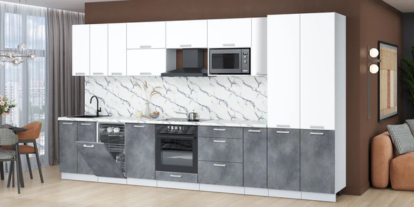 Изображение товара Кухонный гарнитур Интерлиния Мила Лайт 3.8-ПМ4  (белый платинум/бетон портленд/белый гранит)