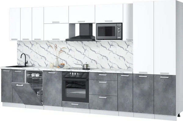 Изображение товара Кухонный гарнитур Интерлиния Мила Лайт 3.8-ПМ4  (белый платинум/бетон портленд/белый гранит)