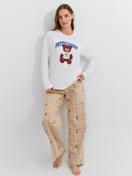 Изображение товара Пижама Mark Formelle 592625 (р.170-84-90, белый/клетка с мишки на песочном)