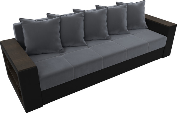 Изображение товара Диван Лига Диванов Дубай Лайт полки слева / 114378L (велюр серый/экокожа черный)