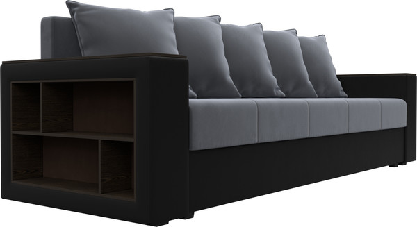 Изображение товара Диван Лига Диванов Дубай Лайт полки слева / 114378L (велюр серый/экокожа черный)