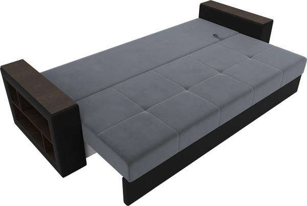Изображение товара Диван Лига Диванов Дубай Лайт полки слева / 114378L (велюр серый/экокожа черный)