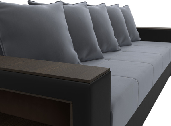 Изображение товара Диван Лига Диванов Дубай Лайт полки слева / 114378L (велюр серый/экокожа черный)