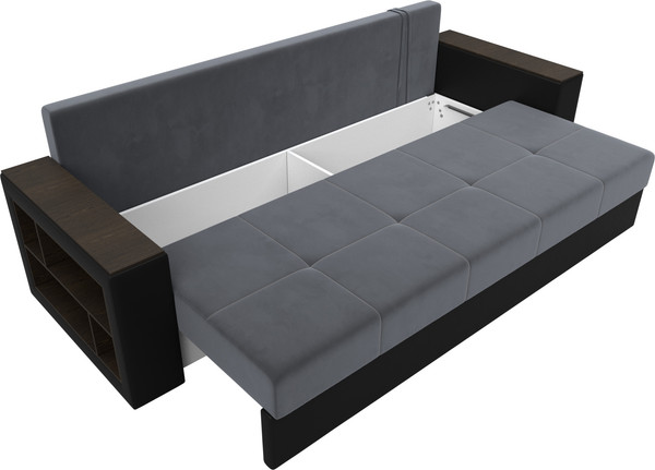 Изображение товара Диван Лига Диванов Дубай Лайт полки слева / 114378L (велюр серый/экокожа черный)