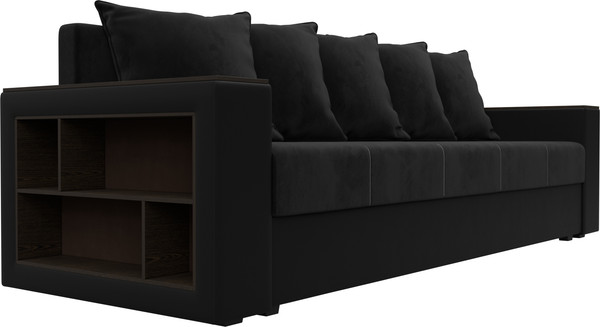 Изображение товара Диван Лига Диванов Дубай Лайт полки слева / 114428L ( велюр черный/экокожа черный)