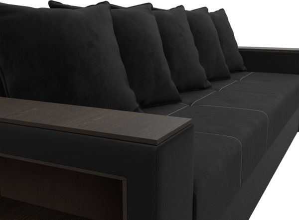 Изображение товара Диван Лига Диванов Дубай Лайт полки слева / 114428L ( велюр черный/экокожа черный)