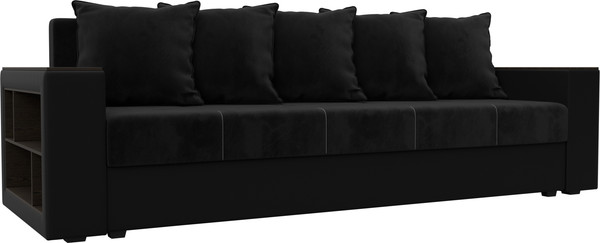 Изображение товара Диван Лига Диванов Дубай Лайт полки слева / 114428L ( велюр черный/экокожа черный)