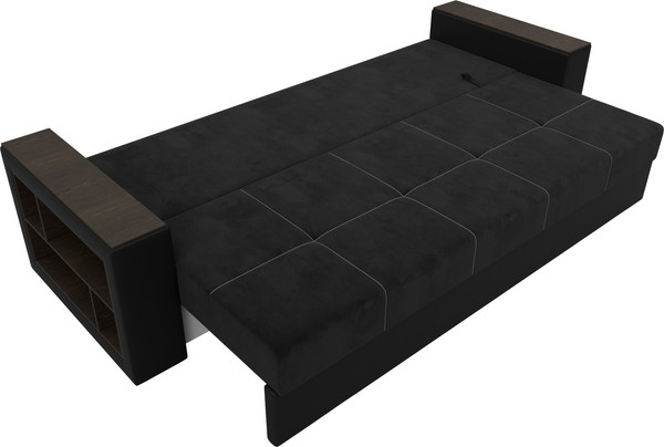 Изображение товара Диван Лига Диванов Дубай Лайт полки слева / 114428L ( велюр черный/экокожа черный)