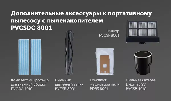 Изображение товара Вертикальный пылесос Polaris PVCSDC 8001 (графит/серый)