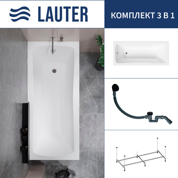 Изображение товара Ванна акриловая Lauter Bianca 170 / 21207170 (с каркасом и сифоном 21Y31001 матовый черный)