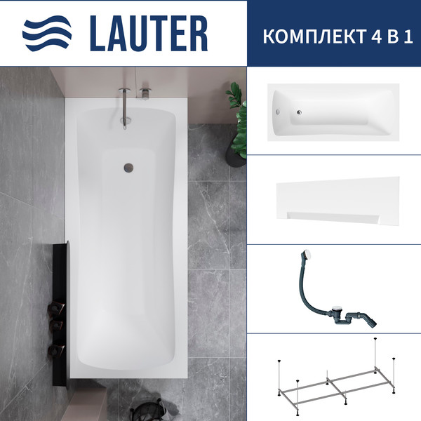 Изображение товара Ванна акриловая Lauter Bianca 170 / 21207170 (с каркасом, лицевым экраном белого цвета и сифоном 21Y31002 белый)