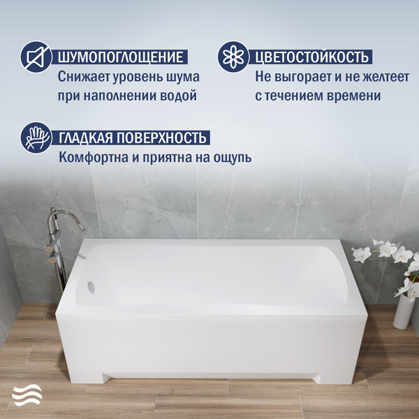 Изображение товара Ванна акриловая Lauter Bianca 170 / 21207170 (с каркасом, лицевым экраном белого цвета и сифоном 21Y31002 белый)