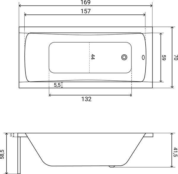 Изображение товара Ванна акриловая Lauter Bianca 170 / 21207170 (с каркасом, лицевым экраном черного цвета и сифоном 21Y11021 матовый черный)