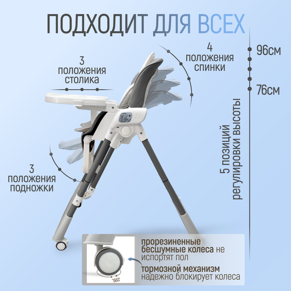 Изображение товара Стульчик для кормления Bubago Frida BG 174-1 (серый)