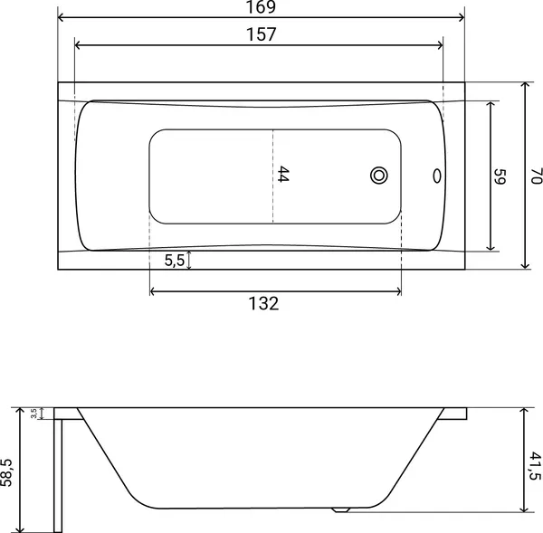 Изображение товара Ванна акриловая Lauter Bianca 170 / 21207170 (с ножками, лицевым экраном черного цвета и сифоном 21Y11021 матовый черный)