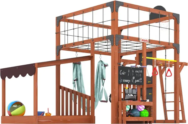 Изображение товара Игровой комплекс Савушка Куб–4 с гамаком для йоги / С-КУБ-04-МХГ-ГМК (махагон)