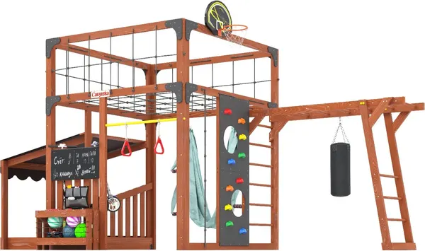 Изображение товара Игровой комплекс Савушка Куб–4 с гамаком для йоги / С-КУБ-04-МХГ-ГМК (махагон)