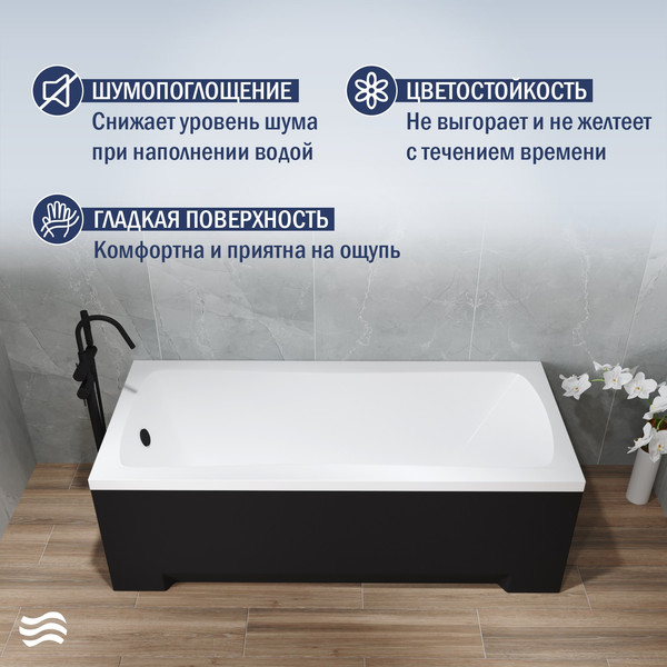 Изображение товара Ванна акриловая Lauter Bianca 170 / 21207170 (с ножками, лицевым экраном черного цвета и сифоном 21Y31001 матовый черный)