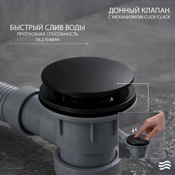 Изображение товара Ванна акриловая Lauter Bianca 170 / 21207170 (с ножками, лицевым экраном черного цвета и сифоном 21Y31001 матовый черный)