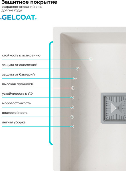 Изображение товара Мойка кухонная Polygran Blade 550 (белый хлопок)