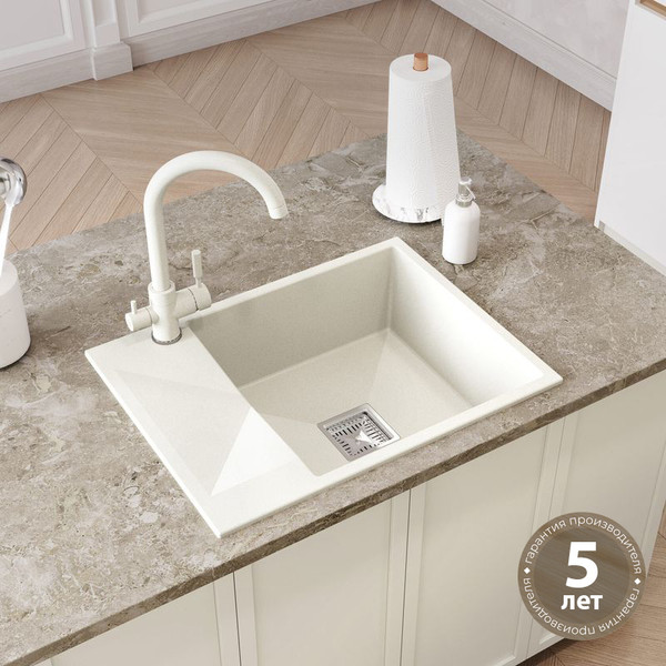 Изображение товара Мойка кухонная Polygran Blade 660 (белый хлопок)