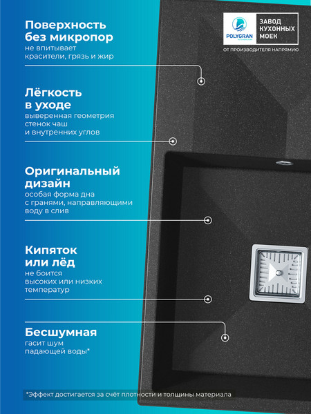 Изображение товара Мойка кухонная Polygran Blade 760 (черный)