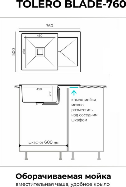 Изображение товара Мойка кухонная Polygran Blade 760 (светло-серый)