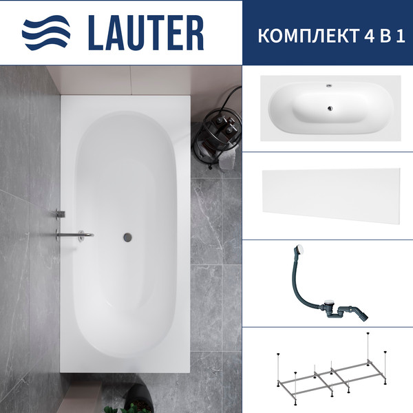 Изображение товара Ванна акриловая Lauter Ava 170 / 21208070 (с каркасом, лицевым экраном белого цвета и сифоном 21Y31002 белый)