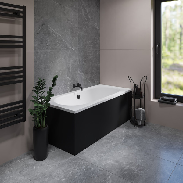 Изображение товара Ванна акриловая Lauter Ava 170 / 21208070 (с каркасом, лицевым экраном черного цвета и сифоном 21Y31001 матовый черный)