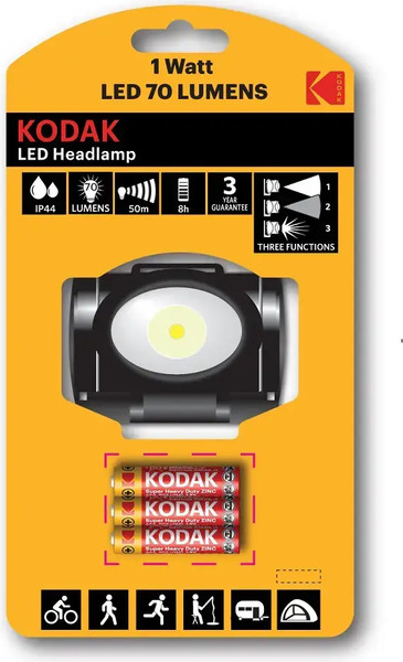 Изображение товара Фонарь Kodak LED Нeadlamp 1W/70lm +3AAA / 30413863